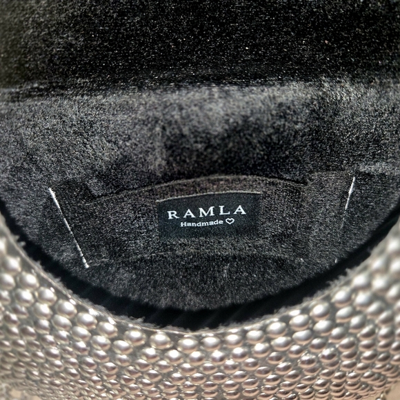 Ramla Rockstar Handmade Studded Black and Silver Women's Bag - Picture 7 of 8